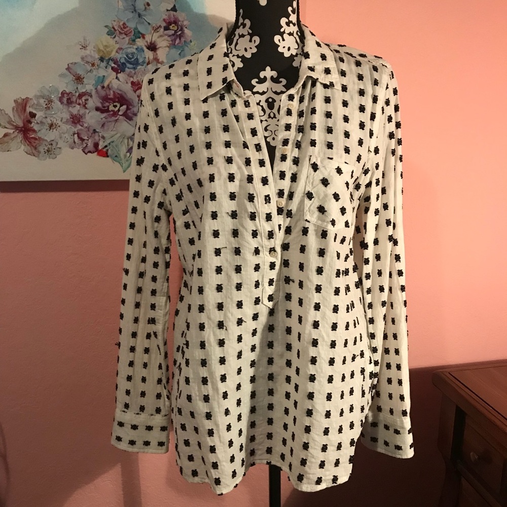 Black and white Henley blouse